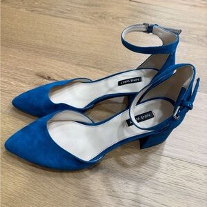 Nine West Blue Suede Ankle-Strap Pointed-Toe Block Heels